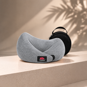 TRYCARE TravelEase Memory Foam Travel Neck Pillow – Ice Grey