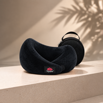 TRYCARE TravelEase memory foam travel neck pillow in night black